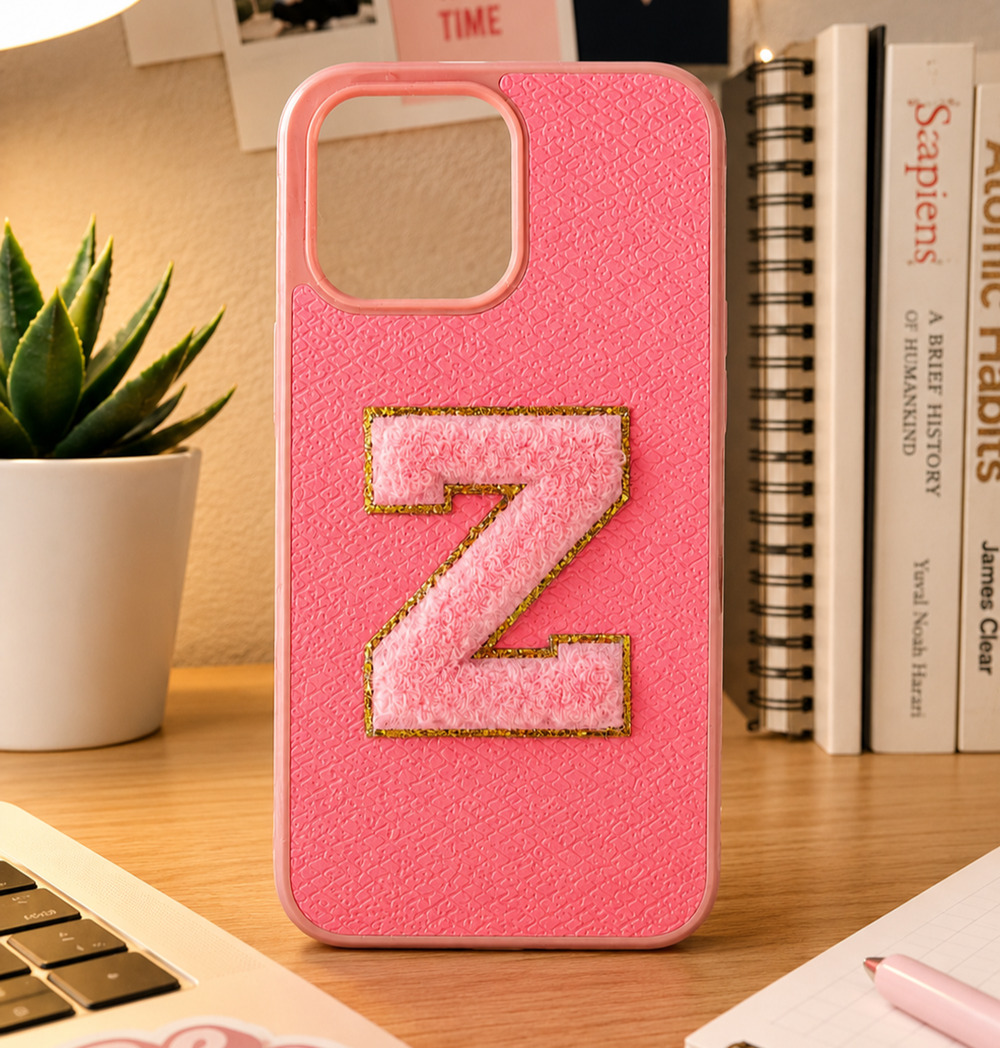 iPhone 15 Pro Max Pink Monogram Letter Z Protective Phone Case Cover